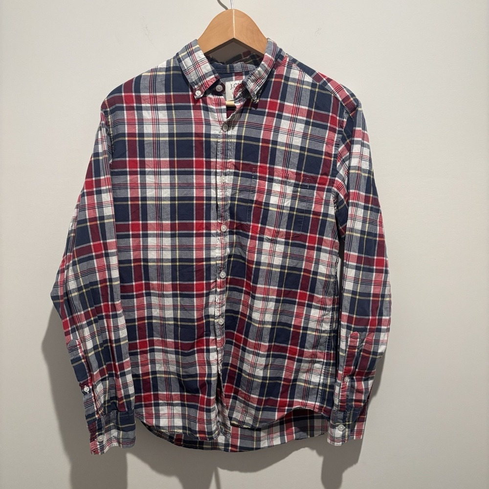 J.Crew Indian Madras Long Sleeve Button Down Shirt Mens M Red Multicolor Plaid